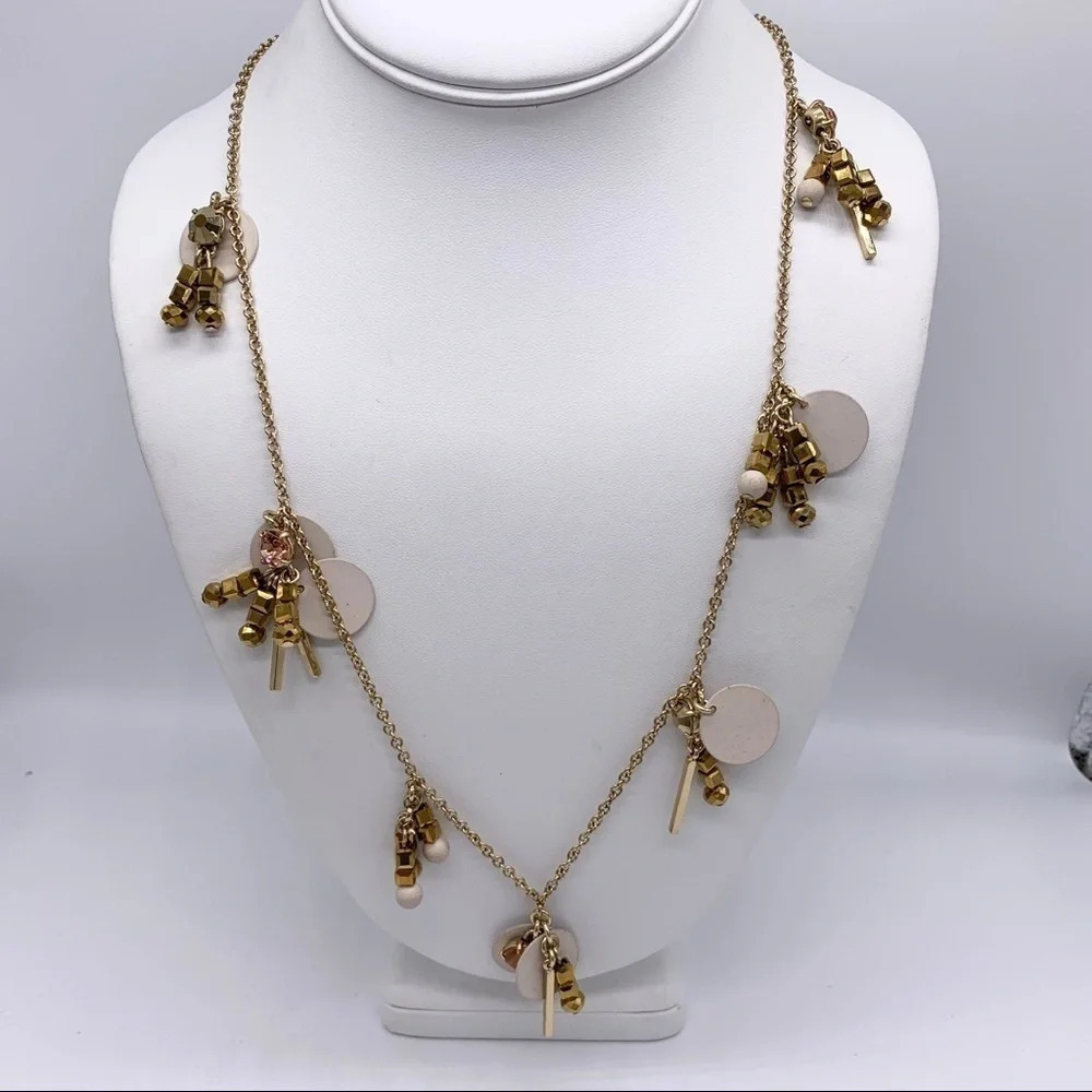 J. Crew Gold Crystals & Discs Necklace